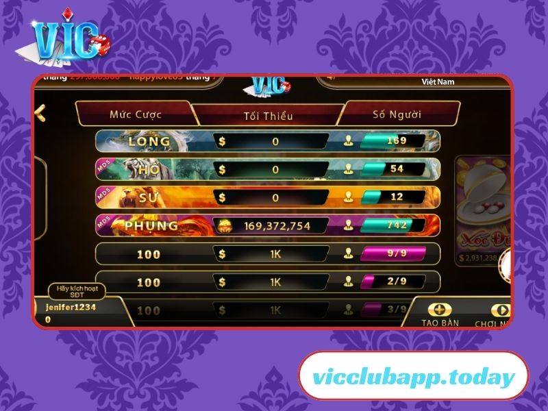 Hệ thống mức cược trong game Xóc Đĩa