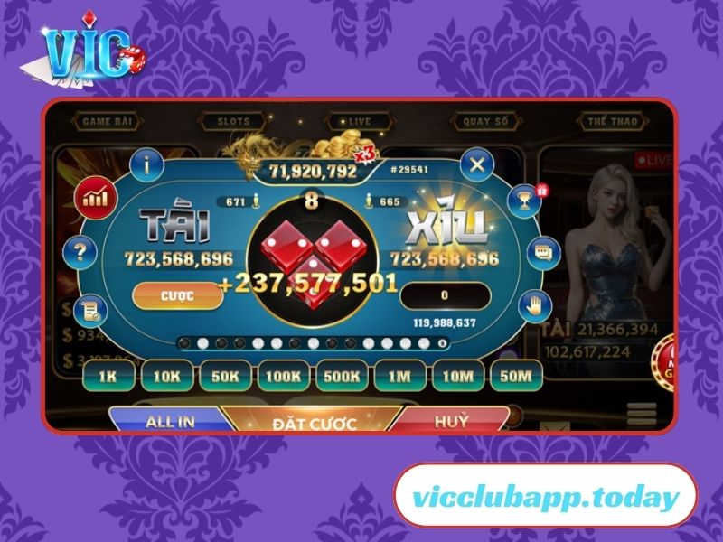 Giao diện game Tài Xỉu tại VicClub