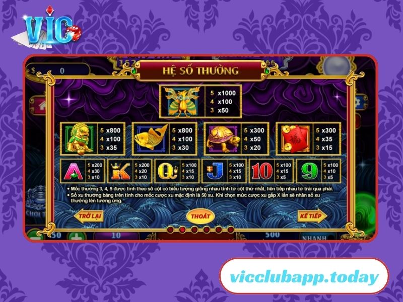 Giao diện game Kho Tàng Ngũ Long tại VicClub